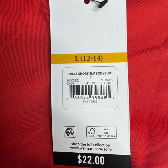 Sophia Vergara Intimates Short Sleeve Bodysuit Red Large (12-14) NWT - Picture 4 of 4